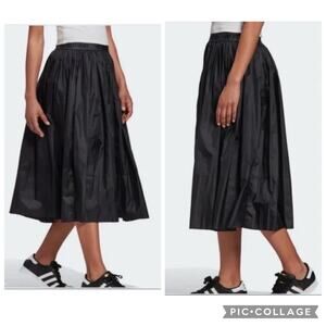 Adidas NWOT Black Pleated Midi Skirt XS Elastic Waist Athleisure Streetwear